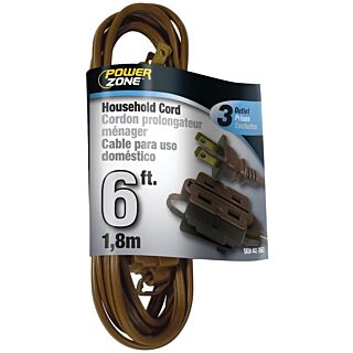 Powerzone Household Extension Cord, 16/3 Brown 6 ft.