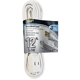 Powerzone Household Extension Cord, 16/3 White, 12 ft.
