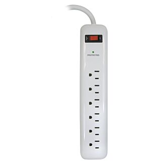 PowerZone OR802013 Surge Protector Power Strip, 125 V, 15 A, 6-Outlet, 400 J Energy, White