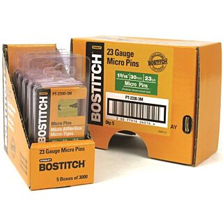 Bostitch PT-2330-3M Collated Pin Nail, 1-3/16 in L, Steel, Bright