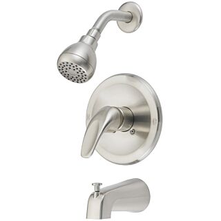 Boston Harbor Tub and Shower Faucet, 2 gpm at 80 psi, 4 in Spout Reach, Zinc Tub Spout, 1 Metal Handle, Brushed Nickel