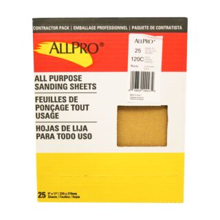 AllPro 9x11 Sandpaper, 120 Grit, 25-Pack