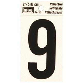 HY-KO RV-25/9 Reflective Sign, Character 9, 2 in H Character, Black Character