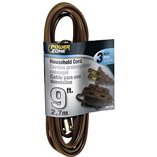 Powerzone Household Extension Cord, 16/3 Brown 9 ft.