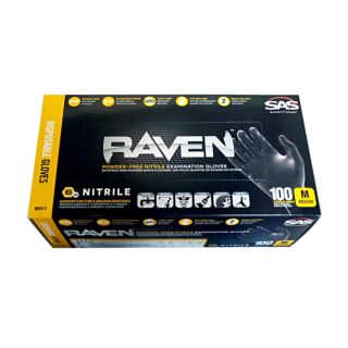 SAS Raven® Powder Free Nitrile Gloves, Black, Medium