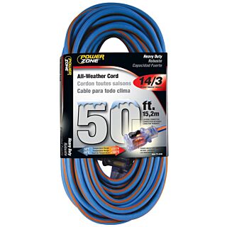 Powerzone Extra Heavy Duty All-Weather Extension Cord, Blue/Orange 14/3 50 ft.