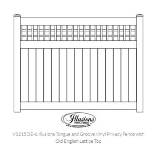 Illusions Vinyl Privacy Fence with Old English Lattice Top, Square , White, 6 ft. x 8 ft.