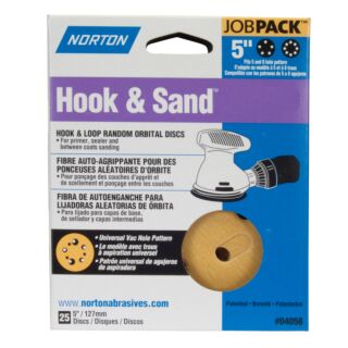 Norton Hook & Sand 5 in. Hook & Loop Random Orbital Discs, 180 Grit, 25 Pack