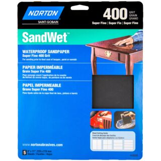 Norton 9 in. x 11 in. ProSand Waterproof Sandpaper Sheets 400 Grit, 5 Pack
