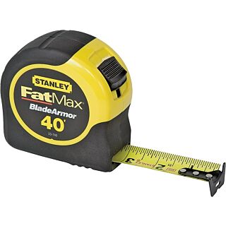 STANLEY 33-740L Tape Measure, 40 ft L x 1-1/4 in W Blade, Steel Blade, Black/Yellow