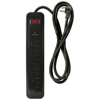 PowerZone OR802225 Surge Protector Tap Strip, 125 V, 15 A, 6-Outlet, 1000 J Energy, Black