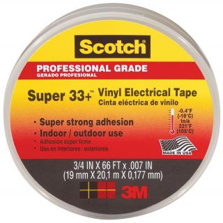 Scotch 06132 Electrical Tape, 66 ft L, 7 mil Thick, PVC Backing, Black