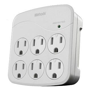 Woods Surge Protector Plug Adapter, 6-Outlet, White