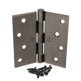 Hager, 4 in. x 4 in. Plain Bearing Mortise Door Hinge with Square Corners, Removable Pin, (AN 15A) Antique Nickel, Pair