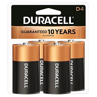 DURACELL MN1300R4Z Alkaline Battery, D Battery, Manganese Dioxide, 1.5 V Battery