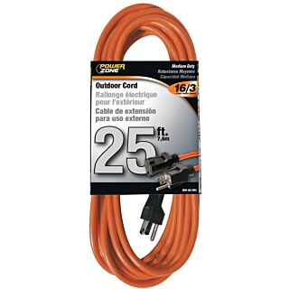 Powerzone Medium Duty Extension Cord, 16/3, 25 ft