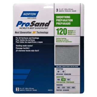 Norton 9 in. x 11 in. ProSand Sanding Sheets 120 Grit, 3 pack