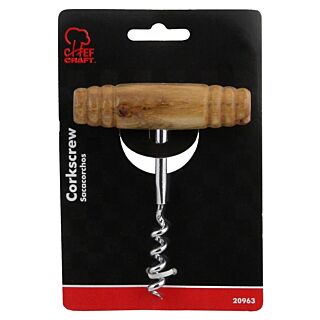 CHEF CRAFT Corkscrew, 4 in, Steel/Wood, Chrome