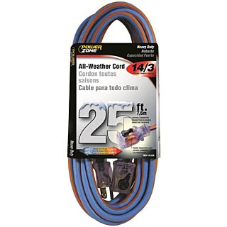 Powerzone Extra Heavy Duty All-Weather Extension Cord, Blue/Orange 14/3 25 ft.