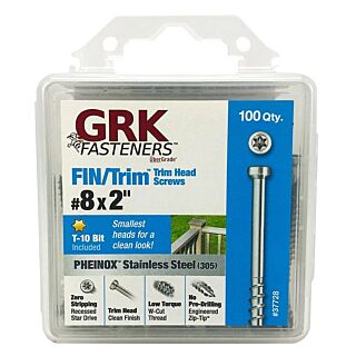 GRK #8 x 2  Pheinox™ 305 Stainless Steel FIN/TRIM™ Finishing Trim Head Screw Handy-Pak