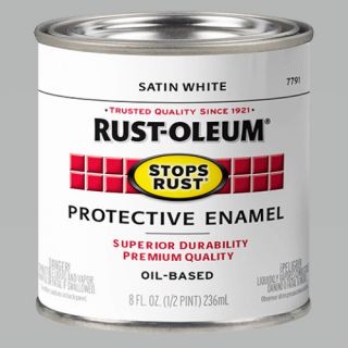 Rust-Oleum® Stops Rust®, Satin Protective Enamel, White, Oil-Based, Half Pint