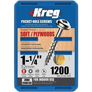 Kreg 1 1/4 in. Self-Tapping Pocket-Hole Screw, Coarse Thread, 1200 Count