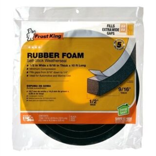Frost King Rubber Foam, 9/16 in. Thick x 1/2 in. Wide x 10 ft. Long, Self-Stick Weatherseal, Black