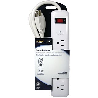 PowerZone OR802124 Surge Protector, 125 V, 15 A, 6-Outlet, 750 J Energy, White