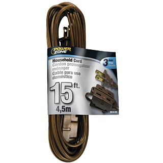 Powerzone Household Extension Cord, 16/3 Brown 15 ft.
