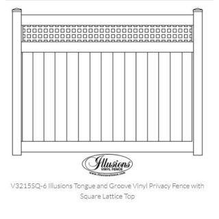 Illusions Vinyl Privacy Fence with Lattice Top, Square , White, 6 ft. x 8 ft.