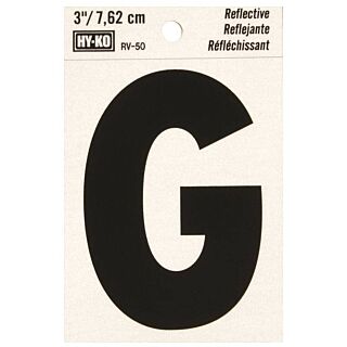 HY-KO RV-50/G Reflective Letter, Character G, 3 in H Character, Black Character