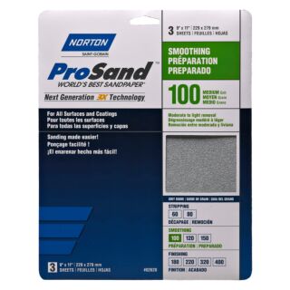 Norton 9 in. x 11 in. ProSand Sanding Sheets 100 Grit, 3 pack