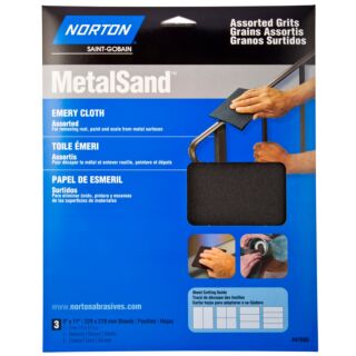Norton 9 in. x 11 in. MetalSand Emery Cloth Multi Grit Sheets, 3 Pack