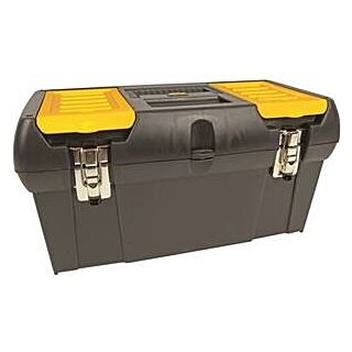 STANLEY Tool Box with Tray, 4.7 gal, Plastic, Black, 5 -Compartment