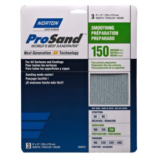 Norton 9 in. x 11 in. ProSand Sanding Sheets 150 Grit, 3 pack