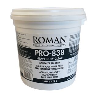 Roman PRO 838 Heavy Duty Clear Wallcovering Adhesive, Gallon