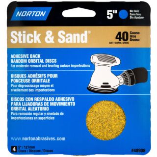 Norton 5 in. Stick & Stand Adhesive Back Random Orbital Discs, 5 Pack