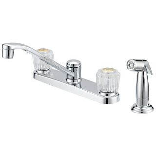Boston Harbor Two Knob Kitchen Faucet with Spray, 1.75 Gpm At 60 Psi, 8 In Center Distance, 2 Acrylic Round Handle, 7¹¹⁄₁₆ in., Chrome