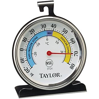 Taylor Fridge/Freezer Thermometer, -20 to 80 deg F, Analog Display, White