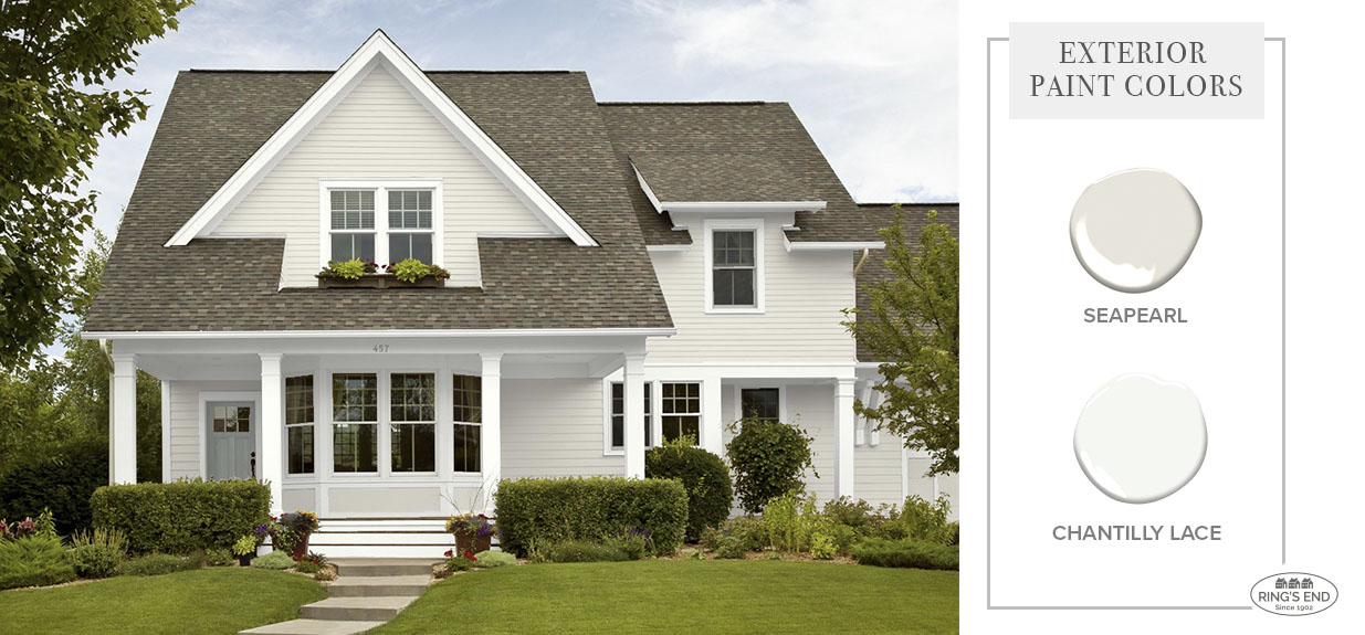 Seapearl OC-19 siding paint with Chantilly Lace trim