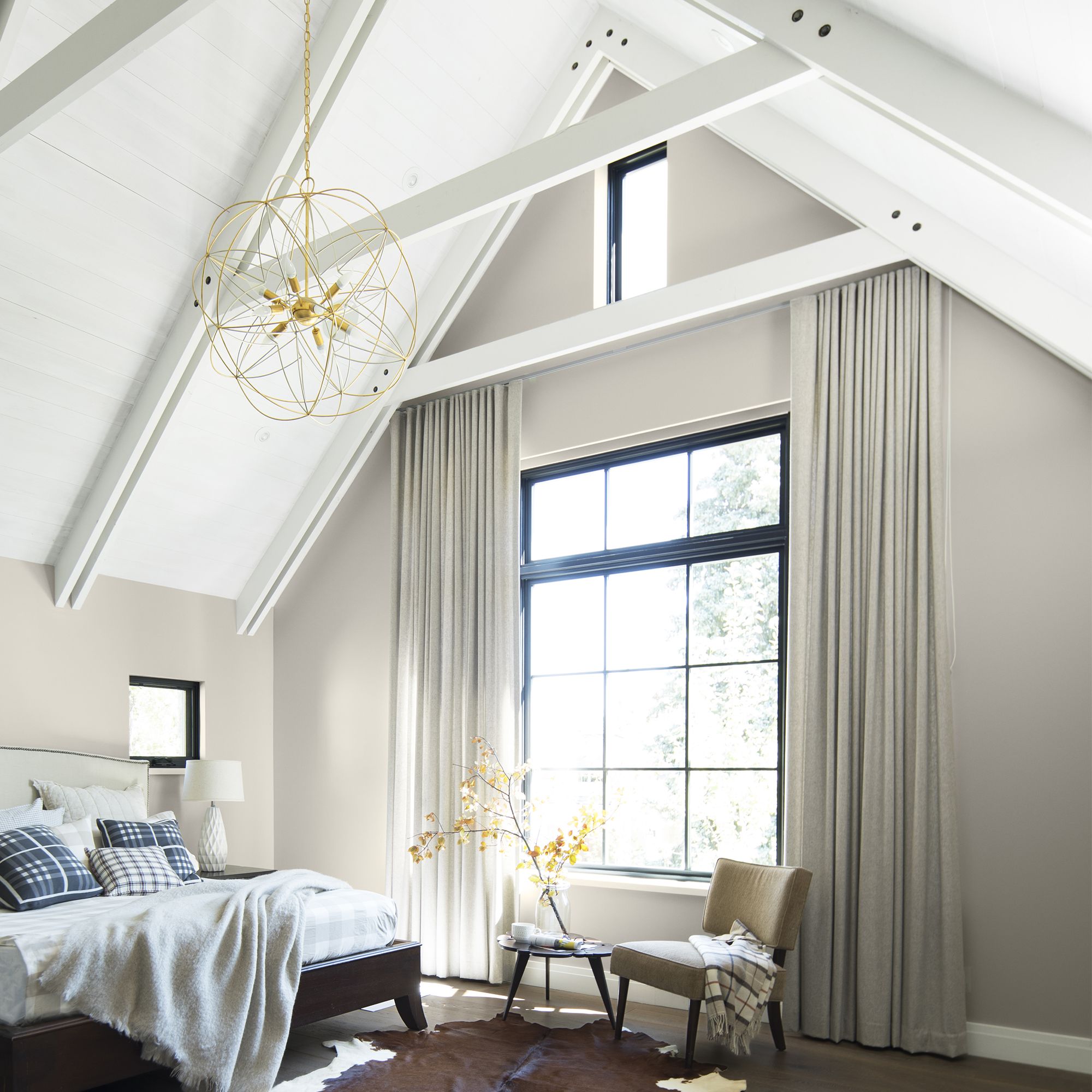 Bedroom with Vaulted Ceiling and Beams