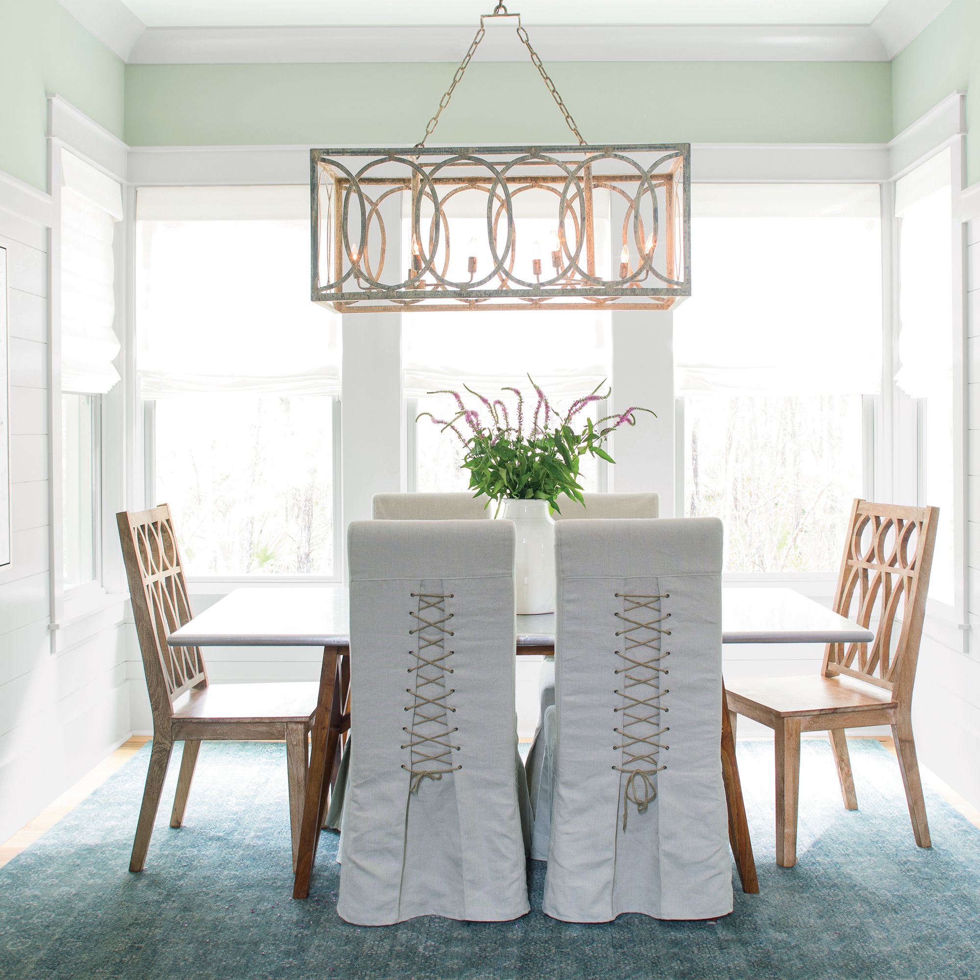 Pale Green and White Dining Room