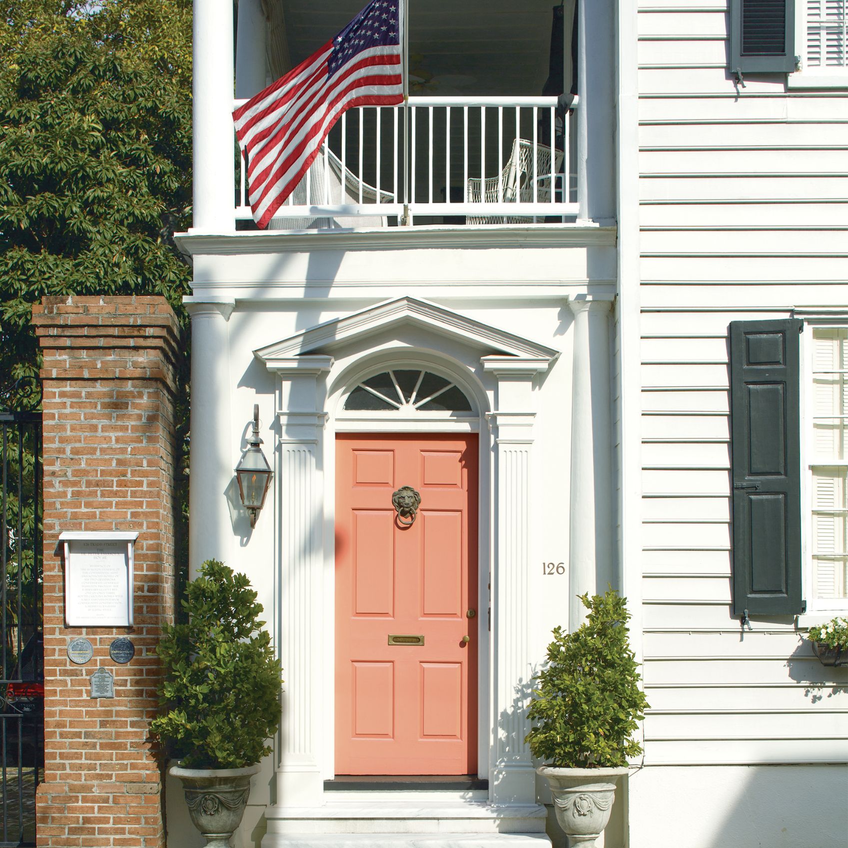 White Exterior with Red Door