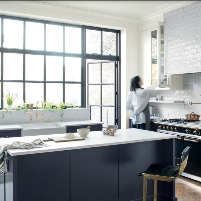 Benjamin Moore Hale Navy HC-154 in a well-lit kitchen