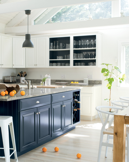 Benjamin Moore Oxford Gray kitchen island in Semi-Gloss sheen