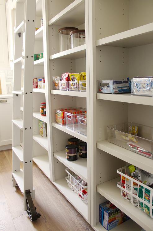 Pantry shelves painted in Edgecomb Gray