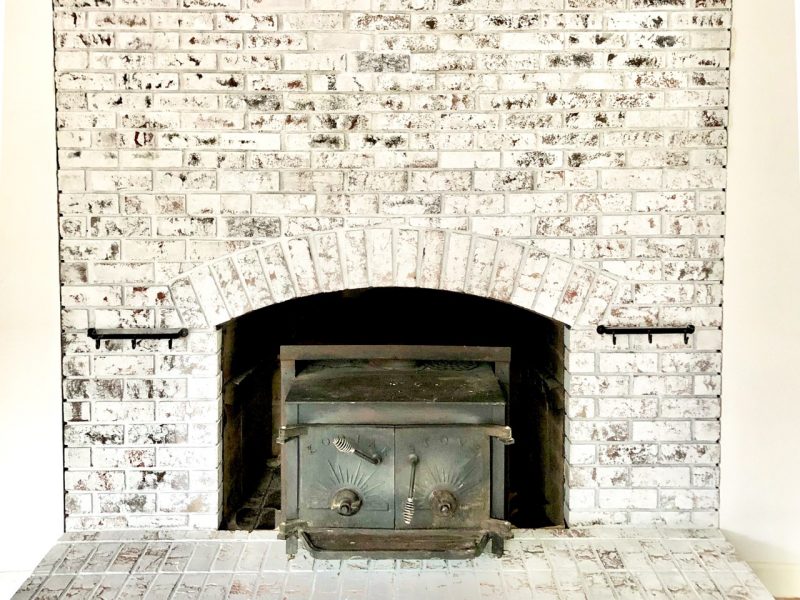 Avorio White Limewash on brick fireplace