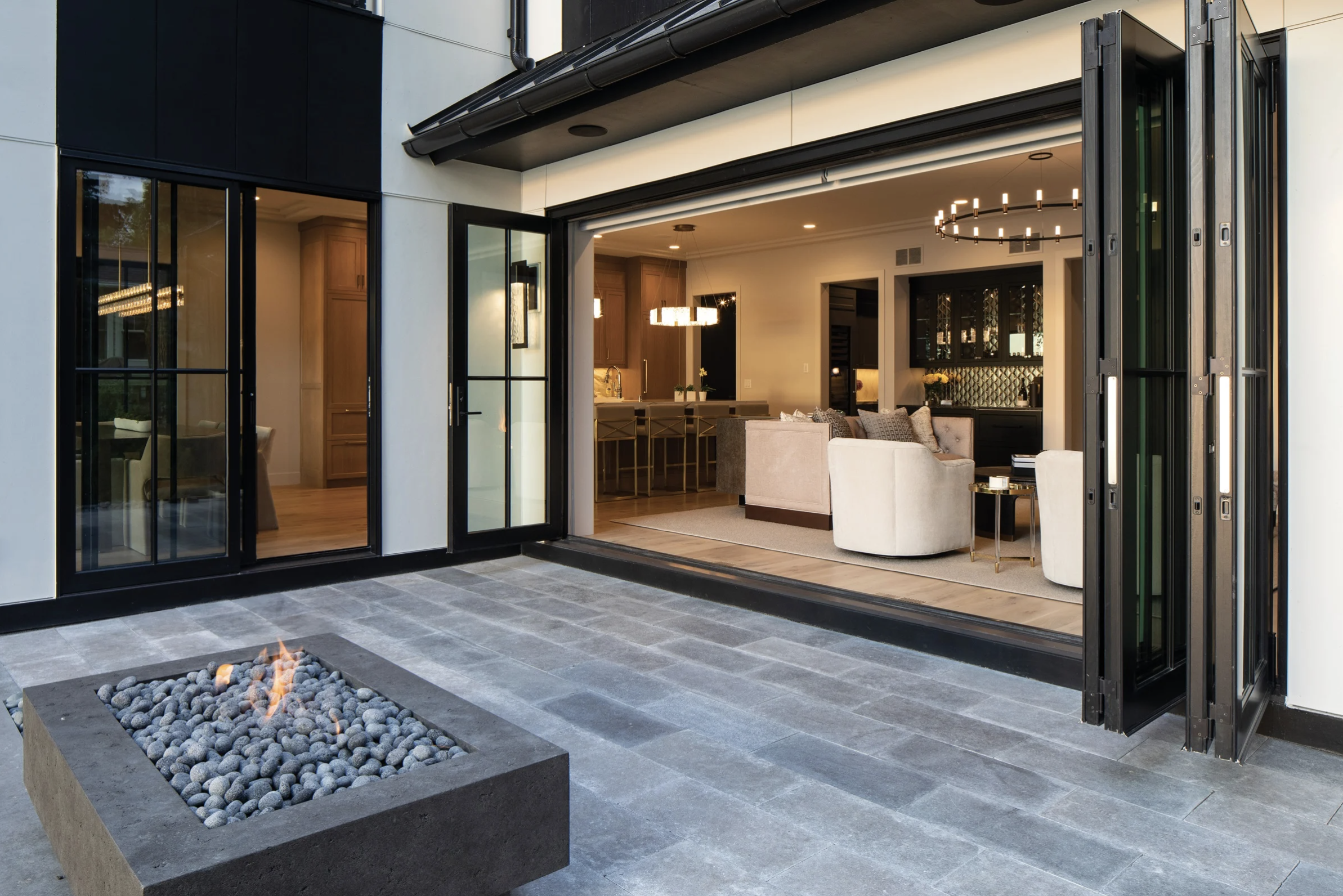 Modern patio featuring Marvin Elevate Bi-Fold Door in black