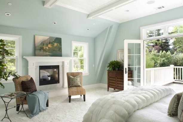Traditional master bedroom with Benjamin Moore Woodlawn Blue HC-147 image © Arch Studio, Inc.