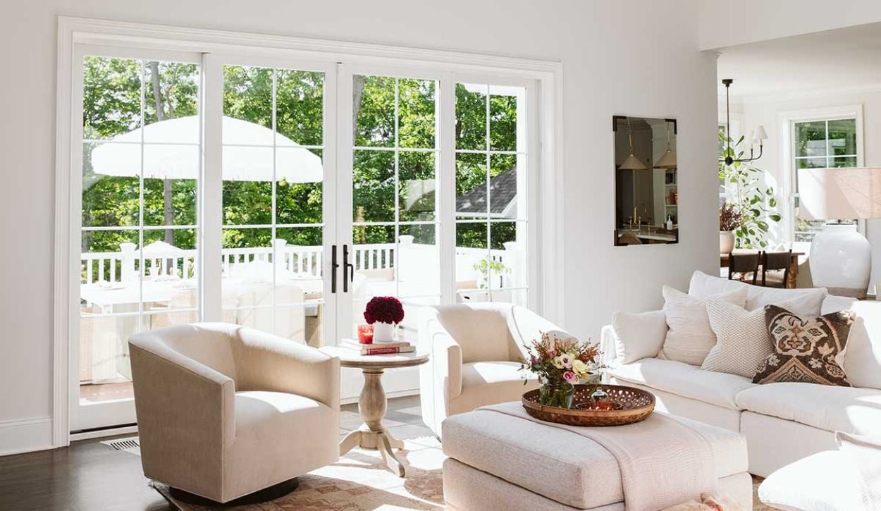 Sitting room featuring Marvin Elevate Sliding French Doors leading to patio